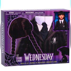 Wednesday Adams 2 piece Set Costume + Wig - Size 4-6 New